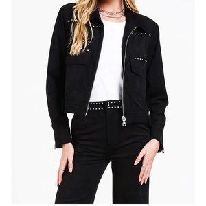 Dear John Studded Boxy Fitted Black Suede Jacket, Size Large
